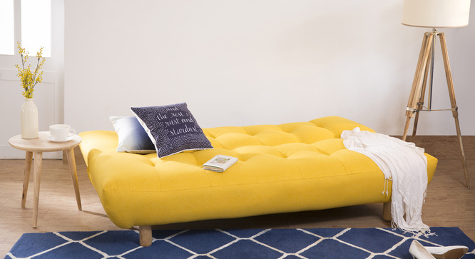 Solonic Fabric Sofa Cum Bed(Yellow)